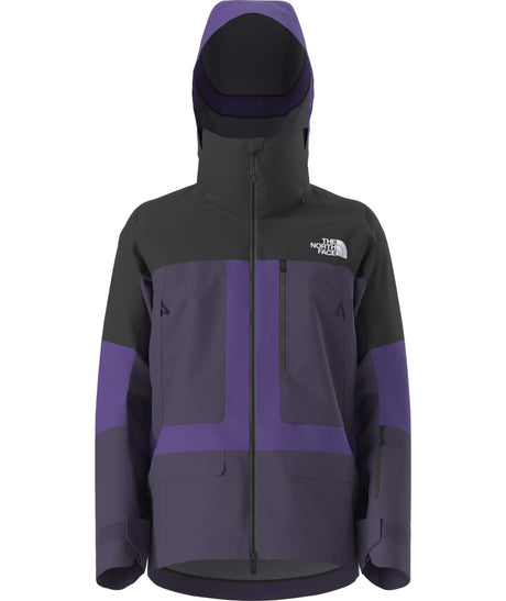 MSummitVerbierGTXJacket- Black and Purple hooded jacket with North Face logo on white background