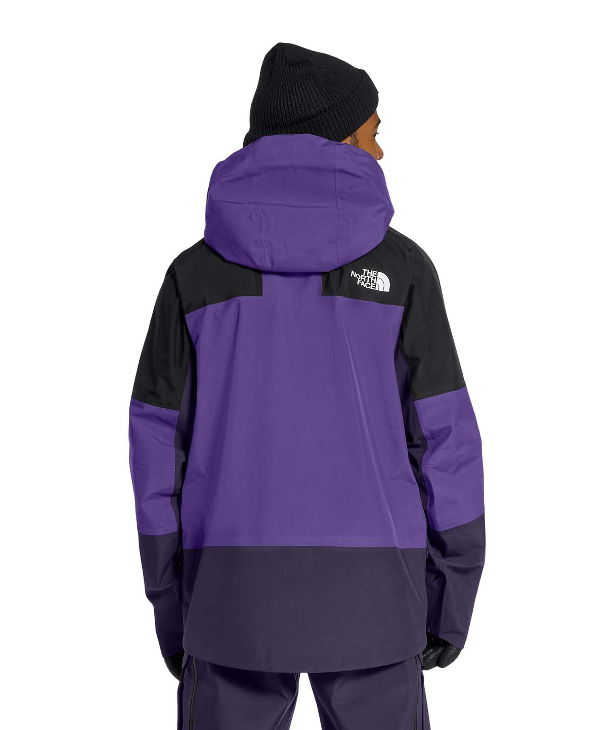 MSummitVerbierGTXJacket- Black and Purple hooded jacket with North Face logo on white background