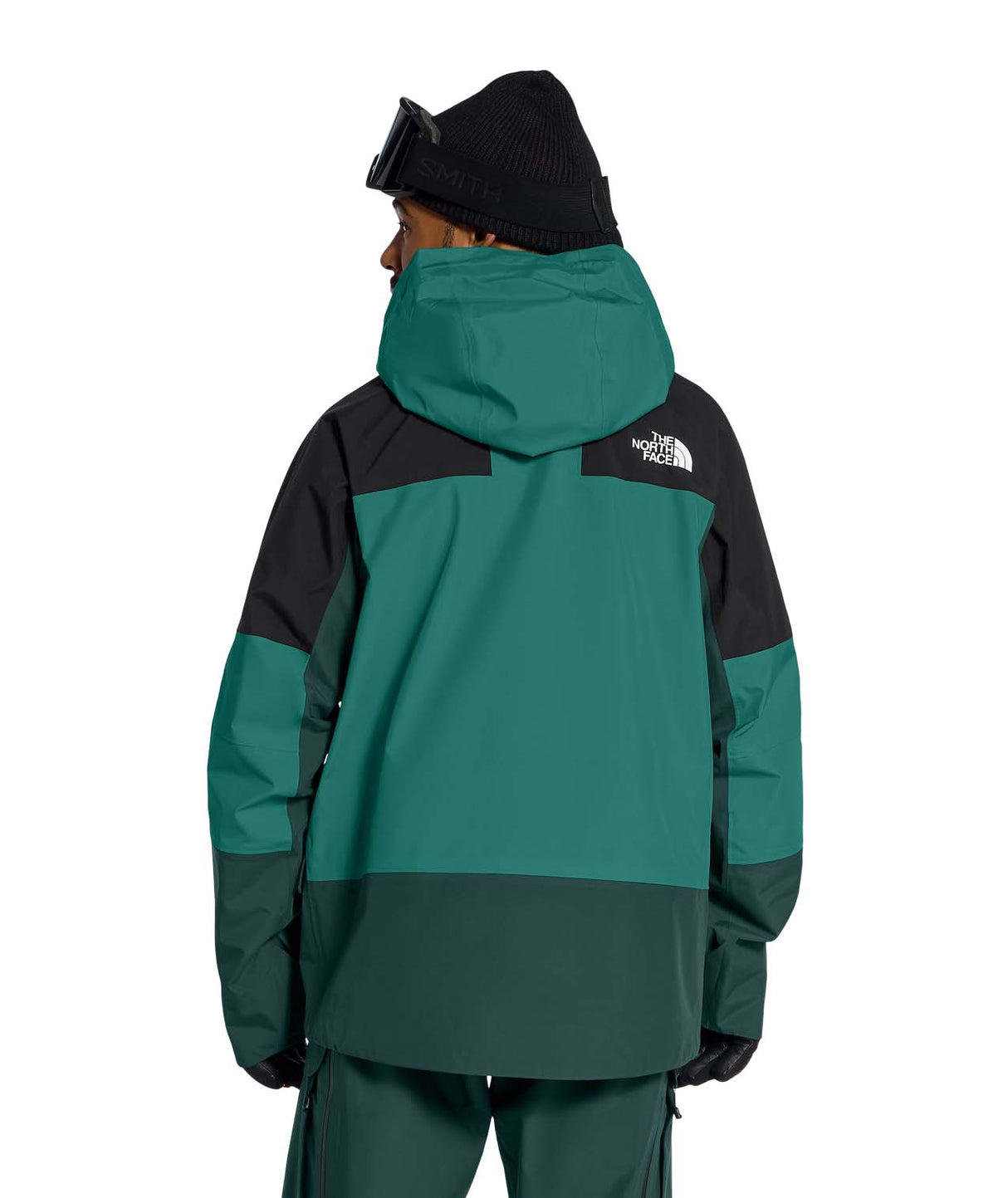 MSummitVerbierGTXJacket- Green and Black hooded jacket with North Face logo on white background