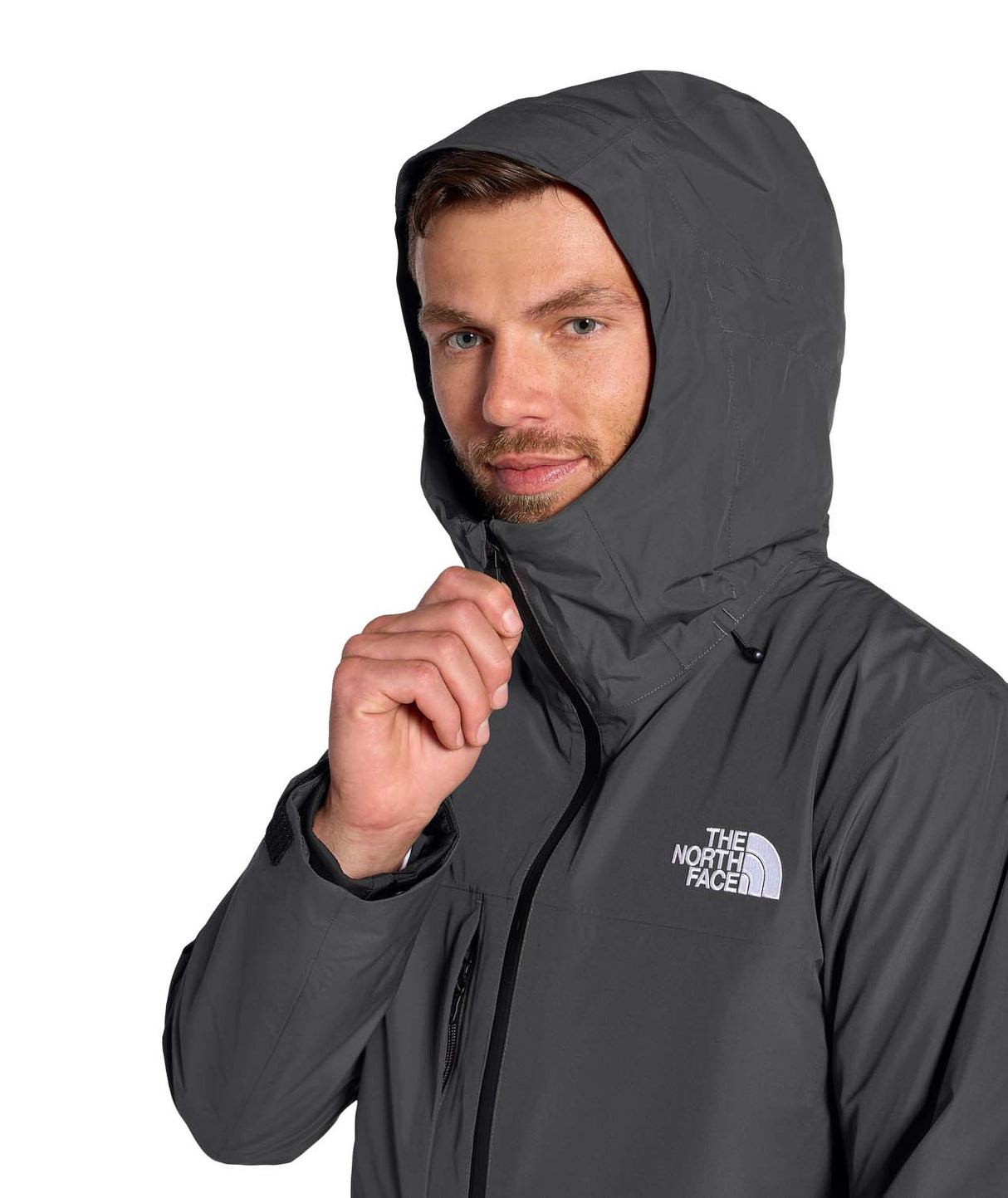 MTHERMOBALLSnowTriclimateJacket- Man wearing a dark grey jacket on a white background