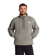 MTNFFleeski1_4ZipPullover-Man wearing a beige fleece pullover with a brand logo on a white background
