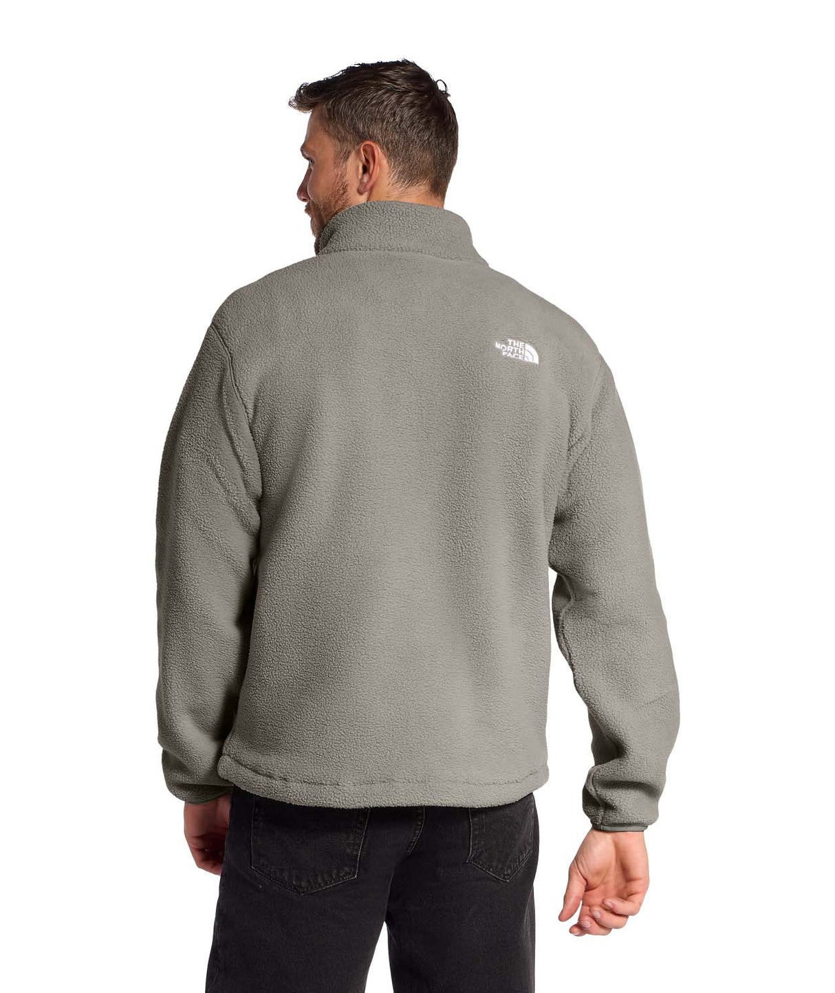MTNFFleeski1_4ZipPullover-Man wearing a beige fleece pullover with a brand logo on a white background