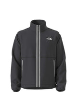 MTNFFleeskiFullZipJacket-Black jacket with beige stripes on either side of the zipper on a white background