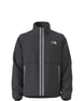 MTNFFleeskiFullZipJacket-Black jacket with beige stripes on either side of the zipper on a white background