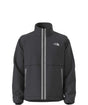 MTNFFleeskiFullZipJacket-Black jacket with beige stripes on either side of the zipper on a white background