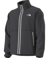 MTNFFleeskiFullZipJacket-Black jacket with beige stripes on either side of the zipper on a white background