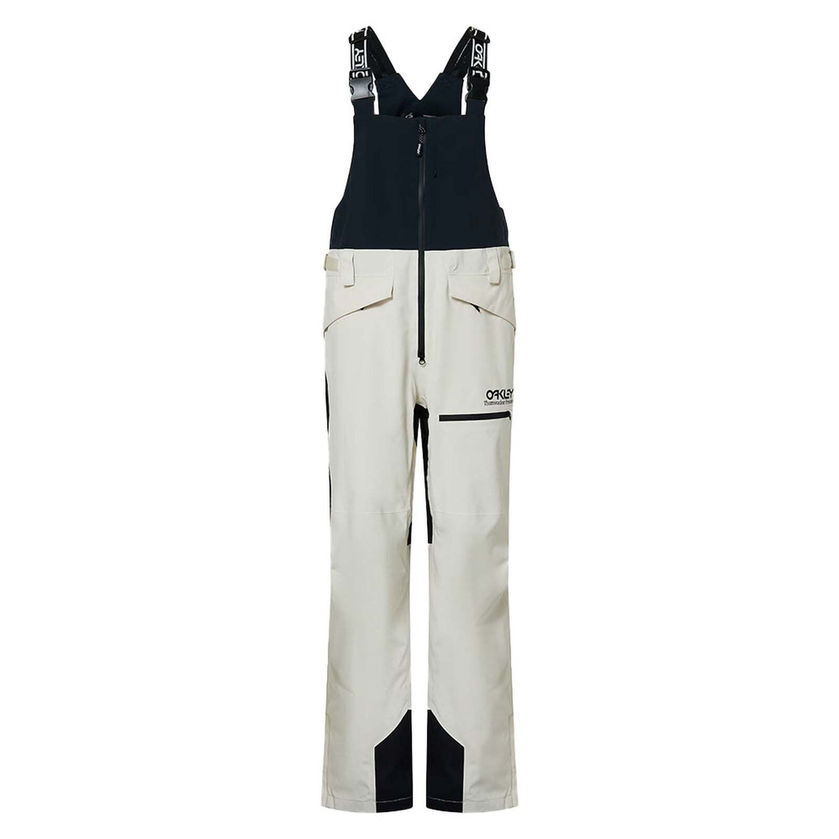 MTNPShellBib-White ski bib with black accents on a white background