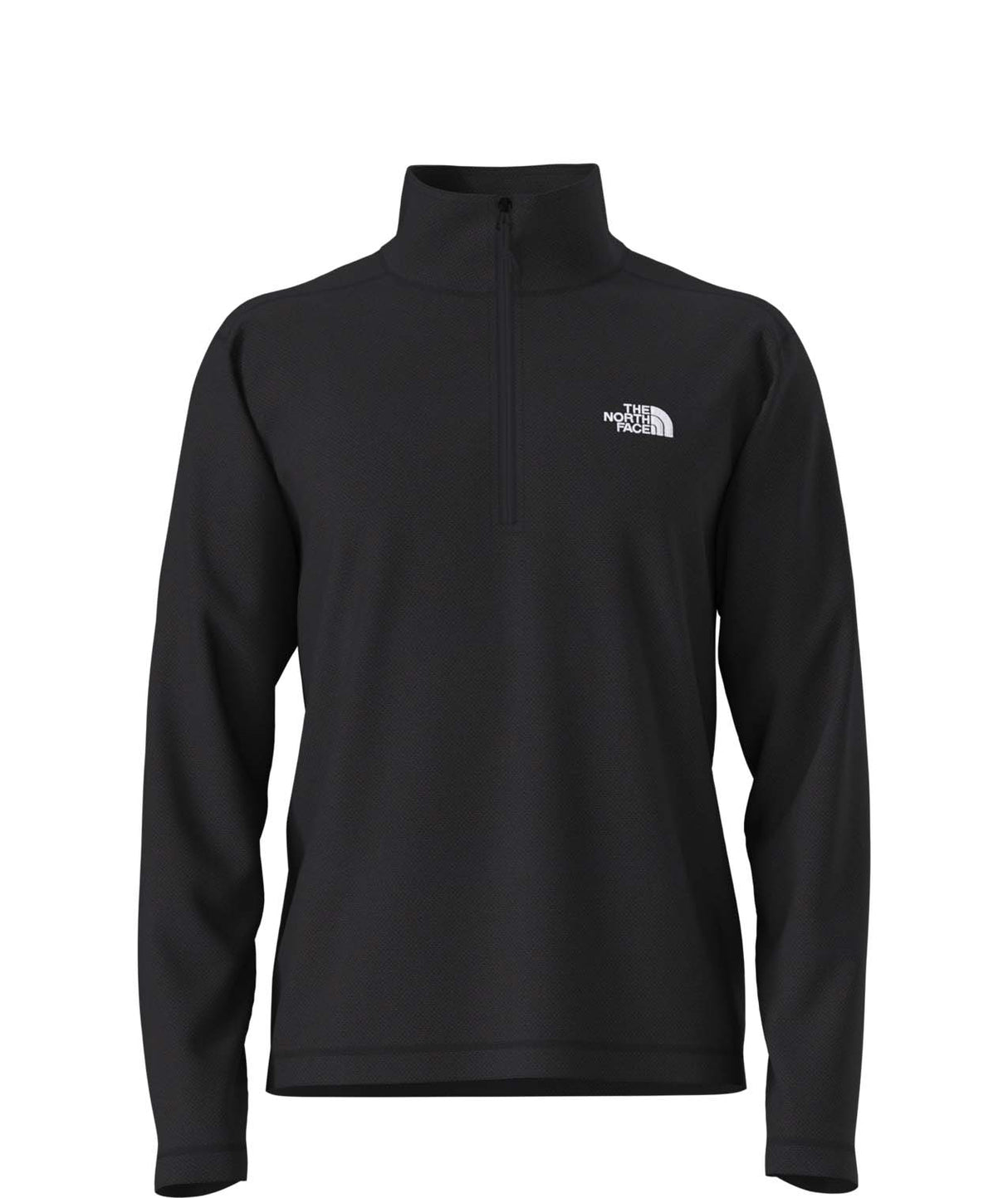 MTexturedCapRock1_4Zip-Black long-sleeve quarter zip on a white background