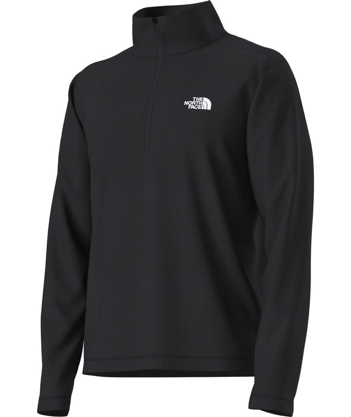 MTexturedCapRock1_4Zip-Black long-sleeve quarter zip on a white background