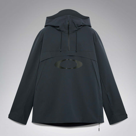 MTimberlineShellAnorak-A dark gray hooded jacket with a large tonal Oakley logo on the chest, displayed against a neutral gray background.