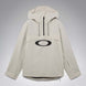 MTimberlineShellAnorak-An off-white hooded anorak jacket with a large black Oakley logo on the chest, displayed against a neutral gray gradient background.