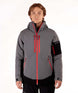 MVoltTechJacket-Man wearing a gray jacket with red zippers on a white background