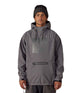 MWaterproofHoody-A man wearing a gray hooded jacket with a tonal chest logo, a front zippered pocket, and a black beanie, photographed against a plain white background.