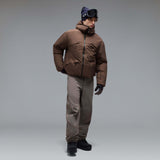 MWintertideSoftshellPant-A pair of gray snow pants with a black belt and a small black Oakley logo on the left thigh, displayed against a neutral gray gradient background.
