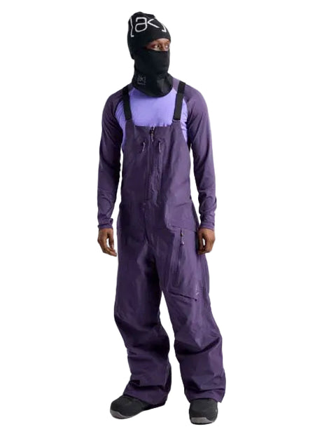 M_ak_CyclicGORE-TEX2LBibPants-Purple snow pants with suspenders on a white background