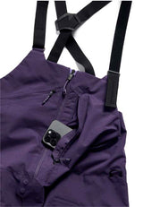 M_ak_CyclicGORE-TEX2LBibPants-Purple snow pants with suspenders on a white background