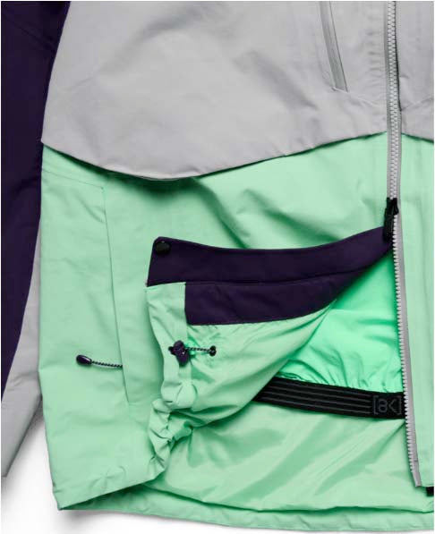 M_ak_SwashSyntheticInsulatedGORE-TEX2LJacket-Multicolored jacket with purple, gray, and green sections on a white background