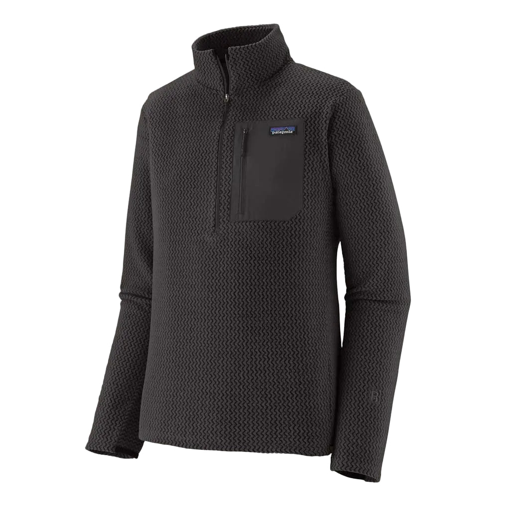 Patagonia R1 Air Zip Neck Mens-Black fleece pullover with a brand logo on a light gray background