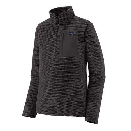 Patagonia R1 Air Zip Neck Mens-Black fleece pullover with a brand logo on a light gray background