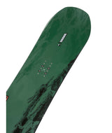 Manifest- Green, black, and red snowboard on a white background