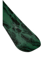 Manifest- Green, black, and red snowboard on a white background