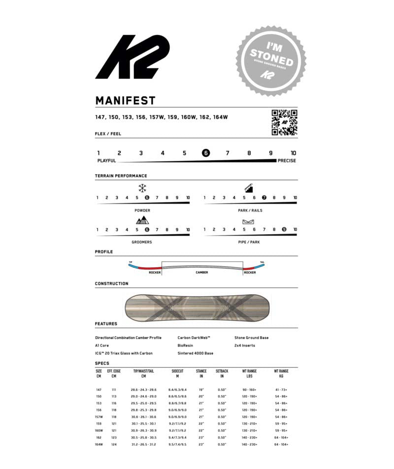 Manifest- Green, black, and red snowboard on a white background
