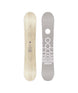 Mantra- Two views of a snowboard, one side light wood color and the other (base) grey and white on a white background