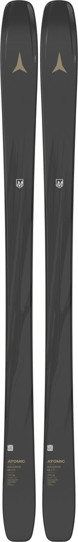 Maverick88CTI- Two black skis with gold branding on a white background