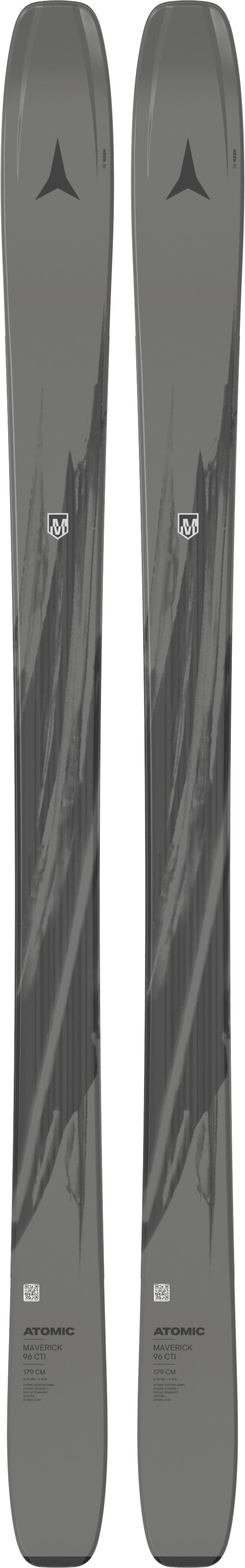 Maverick96CTI- Two skis with a black and gray design on a white background