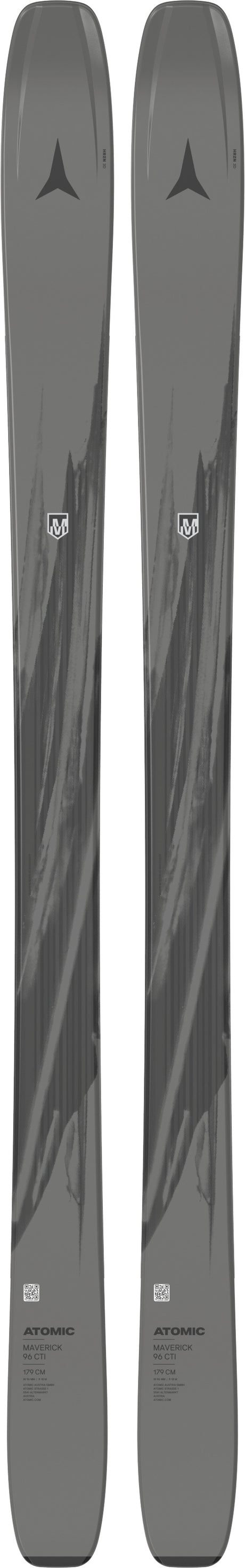 Maverick96CTI- Two skis with a black and gray design on a white background