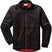 MayenKidsQuiltedJacket- A black zip-up puffer jacket with red zipper accents, a red interior lining, and reflective silver stripes on the sleeves, shown against a plain white background.