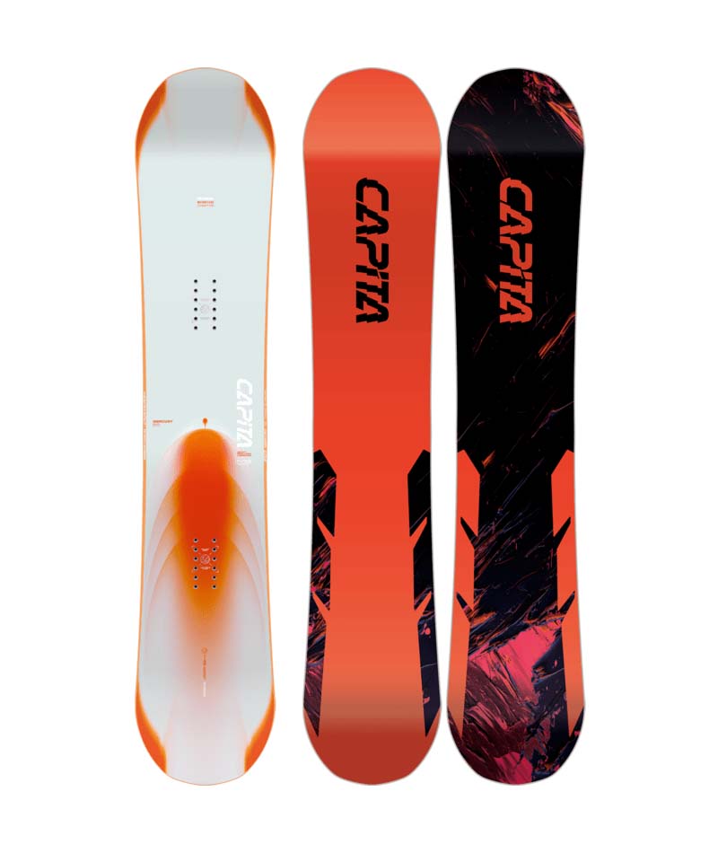 Mercury-multicolored snowboard on a white background