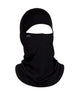 MerinoAdventureIIBalaclava-A black knit balaclava face mask with an eye opening, featuring a small white 'xtm' logo on the left side, shown against a plain white background.