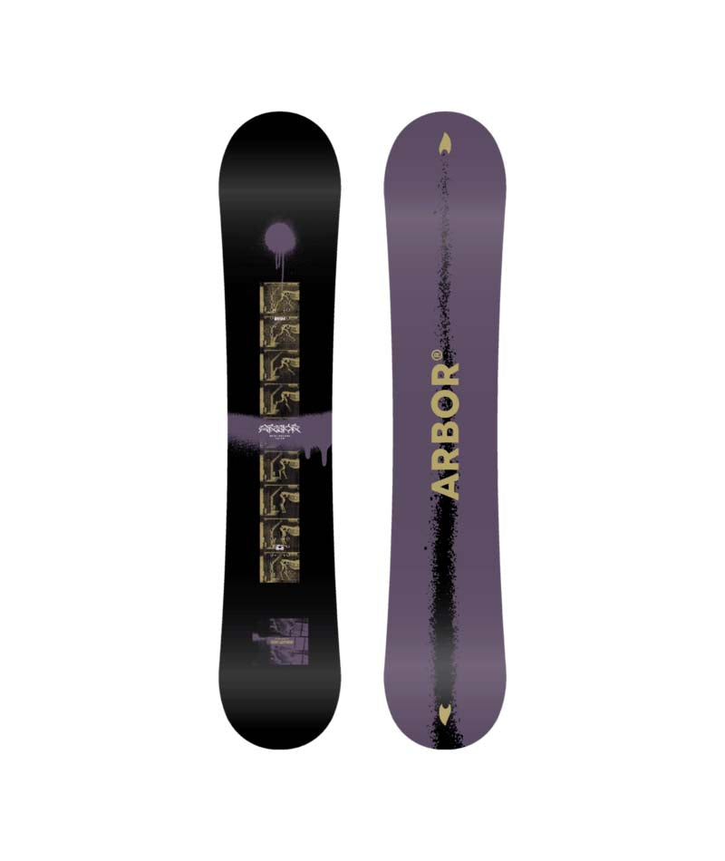 MetalMachine-Two views of a snowboard with 'Arbor' branding on a white background