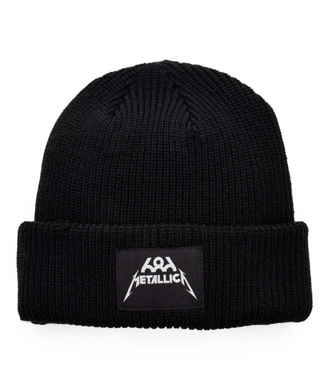 MetallicaCuffBeanie-Black beanie with a 'Metallica' logo on a white background