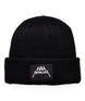 MetallicaCuffBeanie-Black beanie with a 'Metallica' logo on a white background