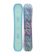 Metropolitan- Teal, light blue, and pink multicolored snowboard on a white background