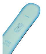 Metropolitan- Teal, light blue, and pink multicolored snowboard on a white background