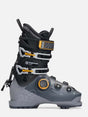 Mindbender100BOA- A K2 Mindbender ski boot in gray and black with yellow accents, shown from a side profile on a light gray background.