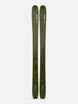 Mindbender106C- A pair of K2 ski tips in olive green, standing vertically against a light gray background.