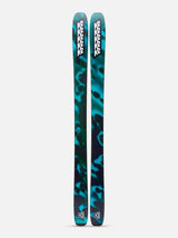 Mindbender106C- Pair of skis with a blue and black design on a white background