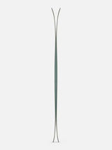 Mindbender106C- A pair of K2 ski tips in olive green, standing vertically against a light gray background.