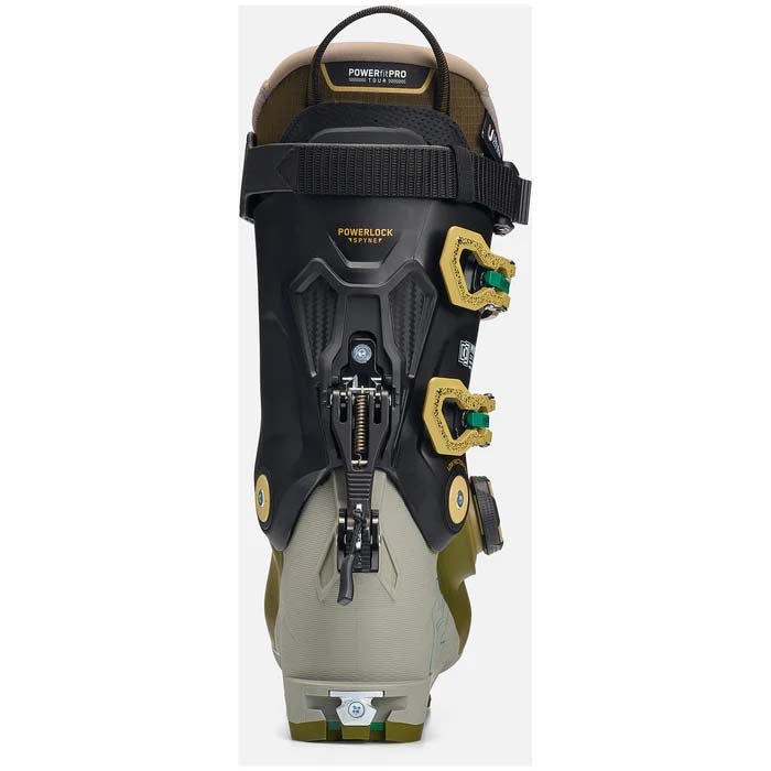 Mindbender130BOA-Green and black ski boot with BOA system on a white background