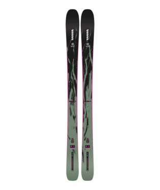 Mindbender96W- Pair of skis with a black and green design on a white background