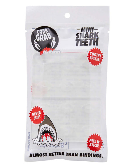 MiniSharkTeeth-Package of mini shark teeth with branding and product features on a white background