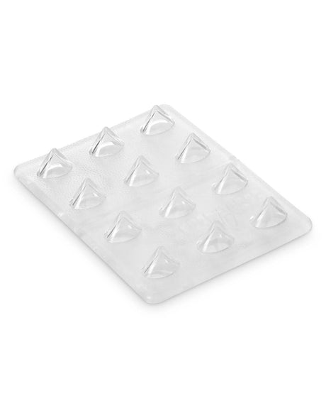 MiniSharkTeeth-A clear mini shark teeth with branding and product features on a white background