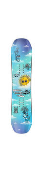 Minishred-Snowboard with a colorful design featuring a sun and clouds on a white background