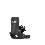 MinishredBindingXS- Black snowboard binding with 'Rome' branding and one ankle straps on a white background