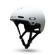 ModPrk- A matte white Oakley helmet with black chin straps, featuring the Oakley logo on the side, shown against a plain white background with a soft drop shadow.
