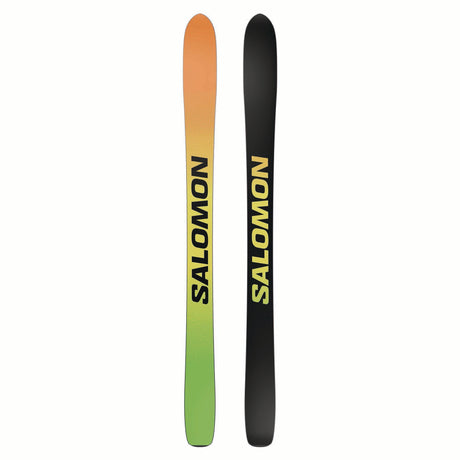 NDEPART01-Two skis with gradient color and Salomon branding on a white background